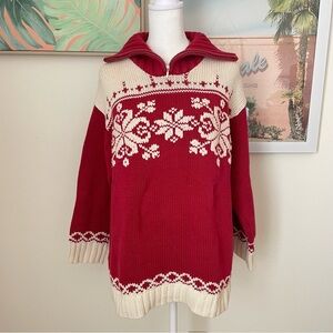 Eddie Bauer Vintage Nordic Snowflake Quarter Zip Up Sweater Small Petite